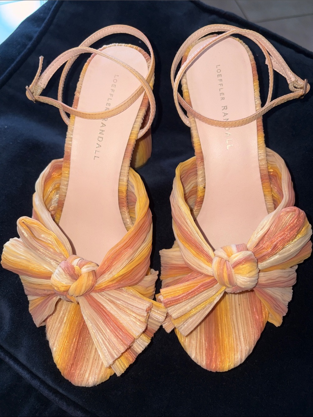 Loeffler Randall Multicolor Bow Sandals in Yellow and Peach
